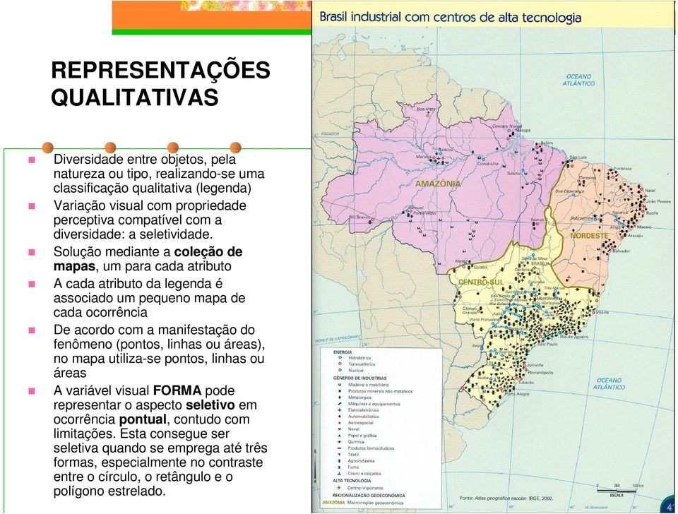 Solução mediante a coleção de mapas, um para cada atributo A cada atributo da legenda é associado um pequeno mapa de cada ocorrência De acordo com a manifestação do fenômeno (pontos,