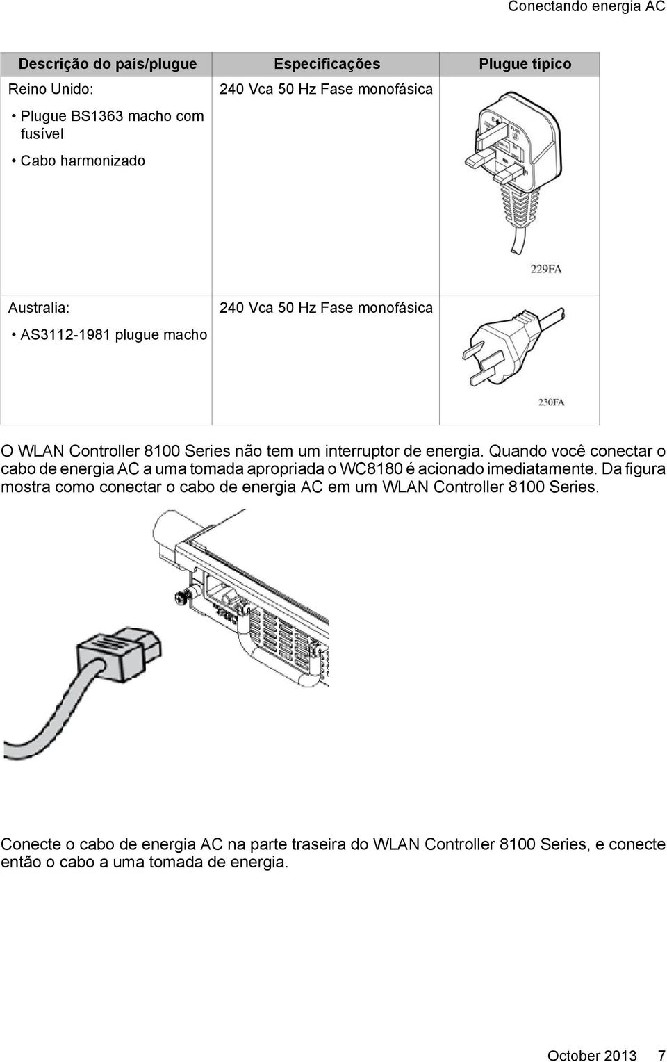 Quando você conectar o cabo de energia AC a uma tomada apropriada o WC8180 é acionado imediatamente.