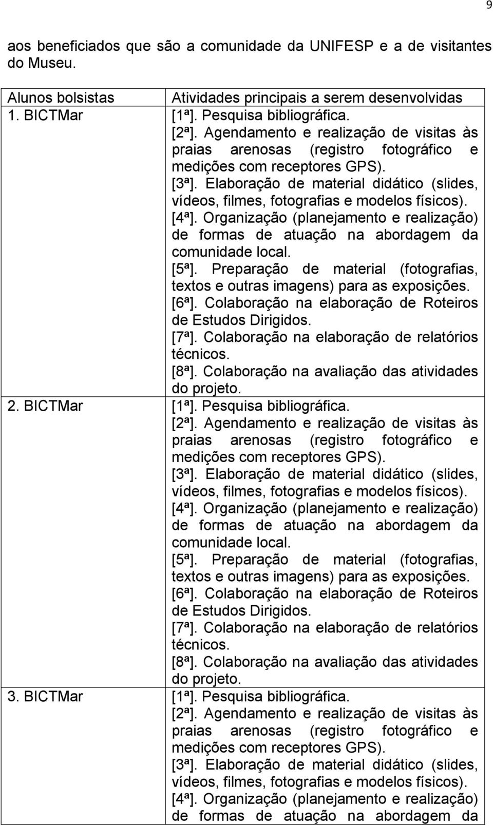 Elaboração de material didático (slides, vídeos, filmes, fotografias e modelos físicos). [4ª]. Organização (planejamento e realização) de formas de atuação na abordagem da comunidade local. [5ª].