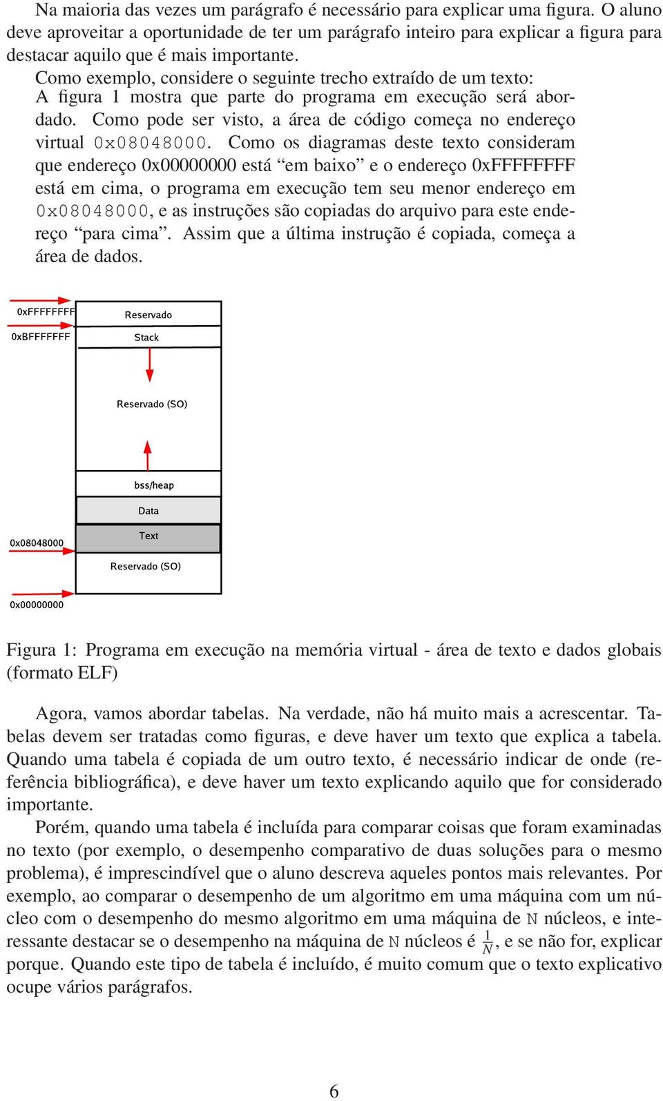 Como exemplo, considere o seguinte trecho extraído de um texto: A figura 1 mostra que parte do programa em execução será abordado.