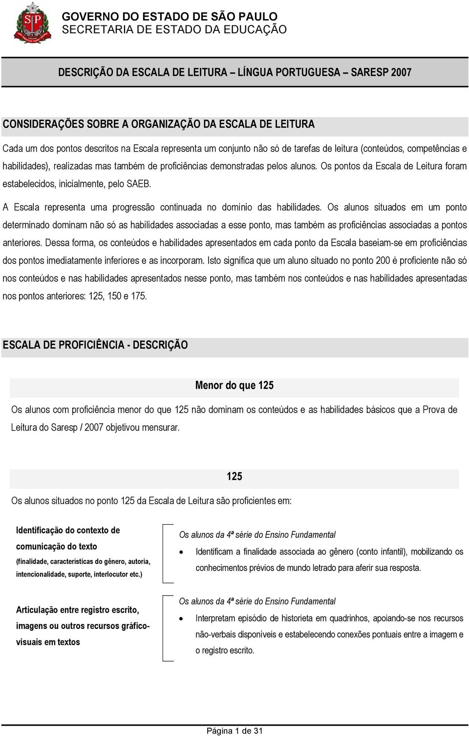 A Escala representa uma progressão continuada no domínio das habilidades.