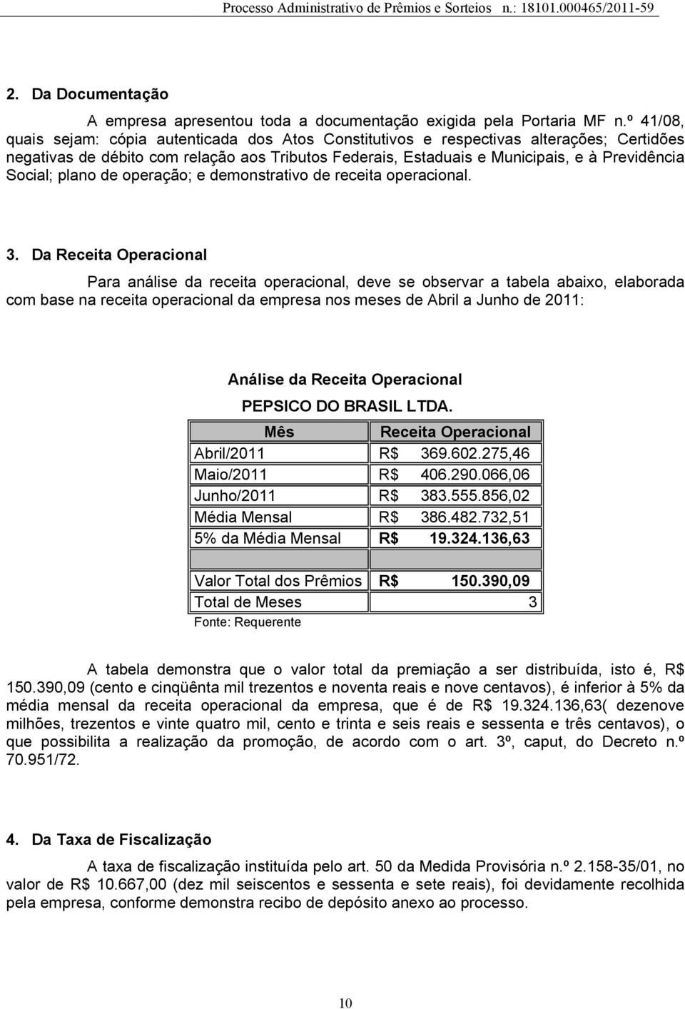 Social; plano de operação; e demonstrativo de receita operacional. 3.