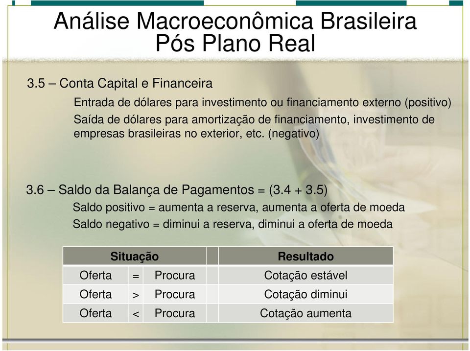 6 Saldo da Balança de Pagamentos = (3.4 + 3.