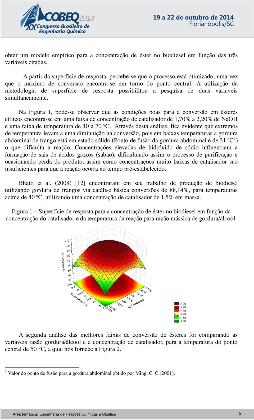 A utilização da metodologia de superfície de resposta possibilitou a pesquisa de duas variáveis simultaneamente.