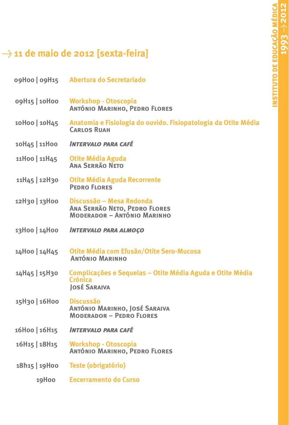 Fisiopatologia da Otite Média Carlos Ruah Intervalo para café Otite Média Aguda Ana Serrão Neto Otite Média Aguda Recorrente Pedro Flores Discussão Mesa Redonda Ana Serrão Neto, Pedro Flores