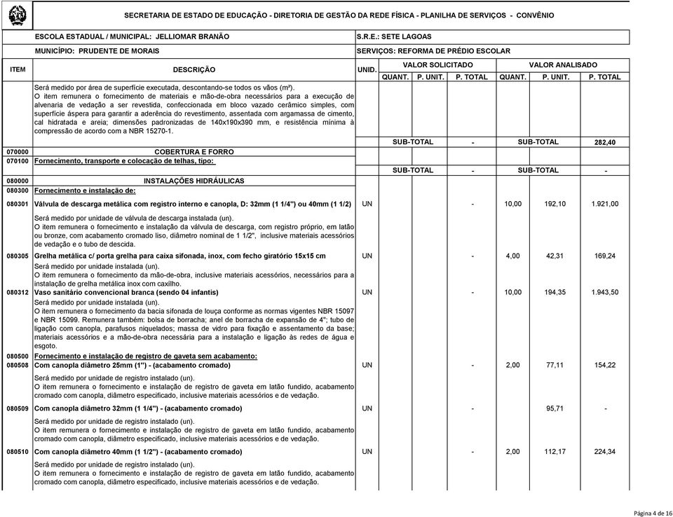 garantir a aderência do revestimento, assentada com argamassa de cimento, cal hidratada e areia; dimensões padronizadas de 140x190x390 mm, e resistência mínima à compressão de acordo com a NBR 152701.