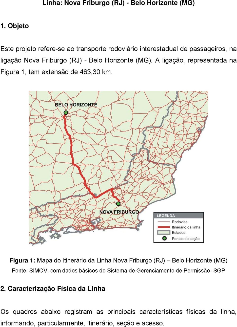 A ligação, representada na Figura 1, tem extensão de 463,30 km.