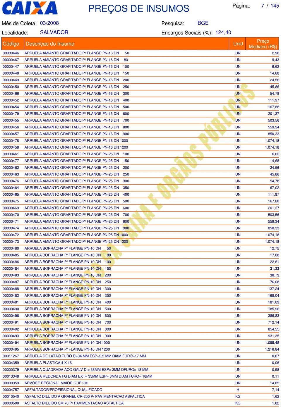 45,86 00000466 ARRUELA AMIANTO GRAFITADO P FLANGE PN-16 DN 300 UN 54,78 00000452 ARRUELA AMIANTO GRAFITADO P FLANGE PN-16 DN 400 UN 111,97 00000454 ARRUELA AMIANTO GRAFITADO P FLANGE PN-16 DN 500 UN