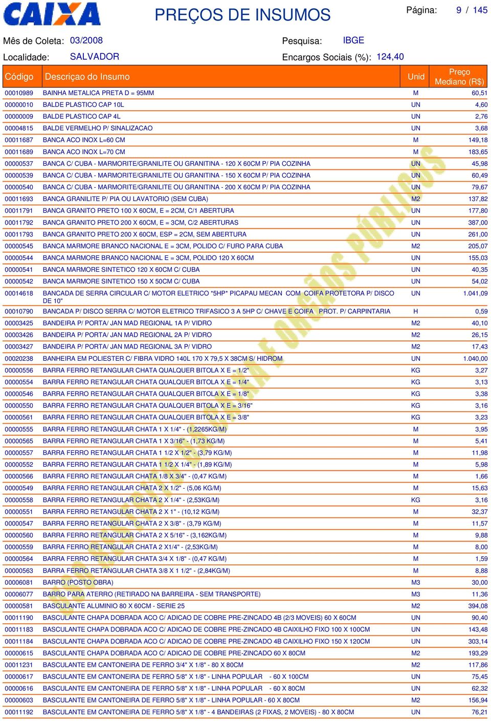 MARMORITEGRANILITE OU GRANITINA - 150 X 60CM P PIA COZINHA UN 60,49 00000540 BANCA C CUBA - MARMORITEGRANILITE OU GRANITINA - 200 X 60CM P PIA COZINHA UN 79,67 00011693 BANCA GRANILITE P PIA OU