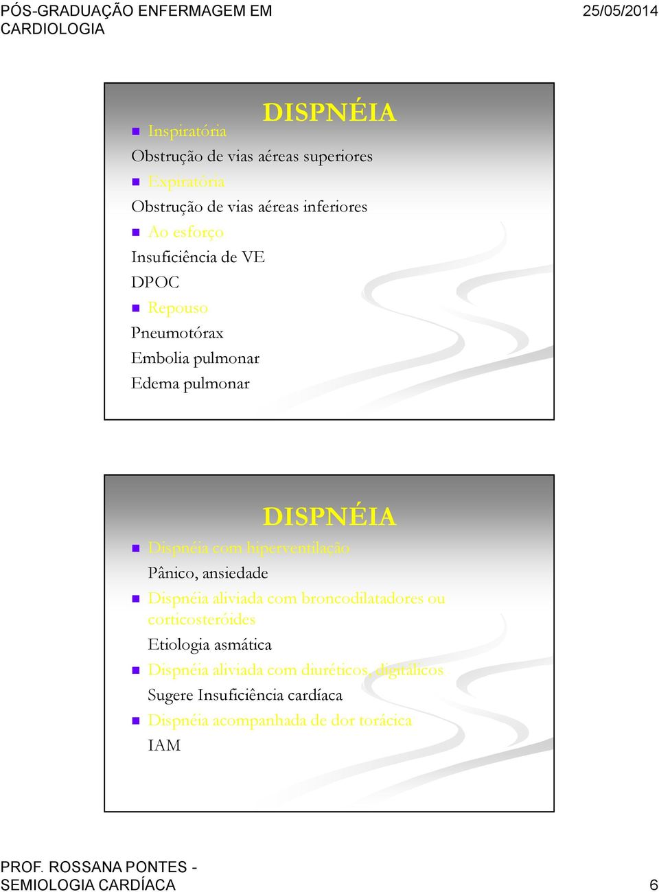 Pânico, ansiedade Dispnéia aliviada com broncodilatadores ou corticosteróides Etiologia asmática Dispnéia aliviada