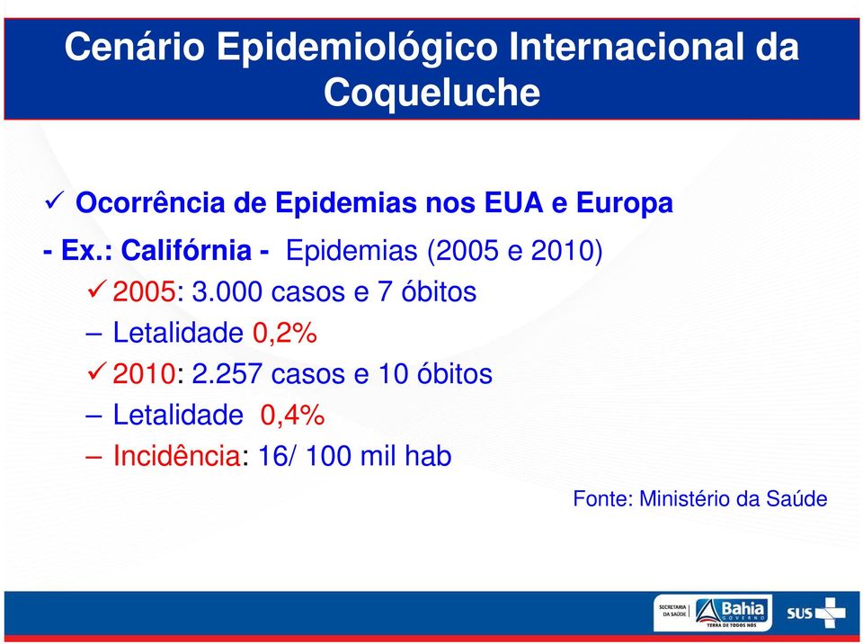 : Califórnia - Epidemias (2005 e 2010) 2005: 3.