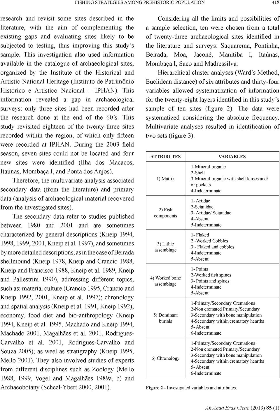 This investigation also used information available in the catalogue of archaeological sites, organized by the Institute of the Historical and Artistic National Heritage (Instituto de Patrimônio