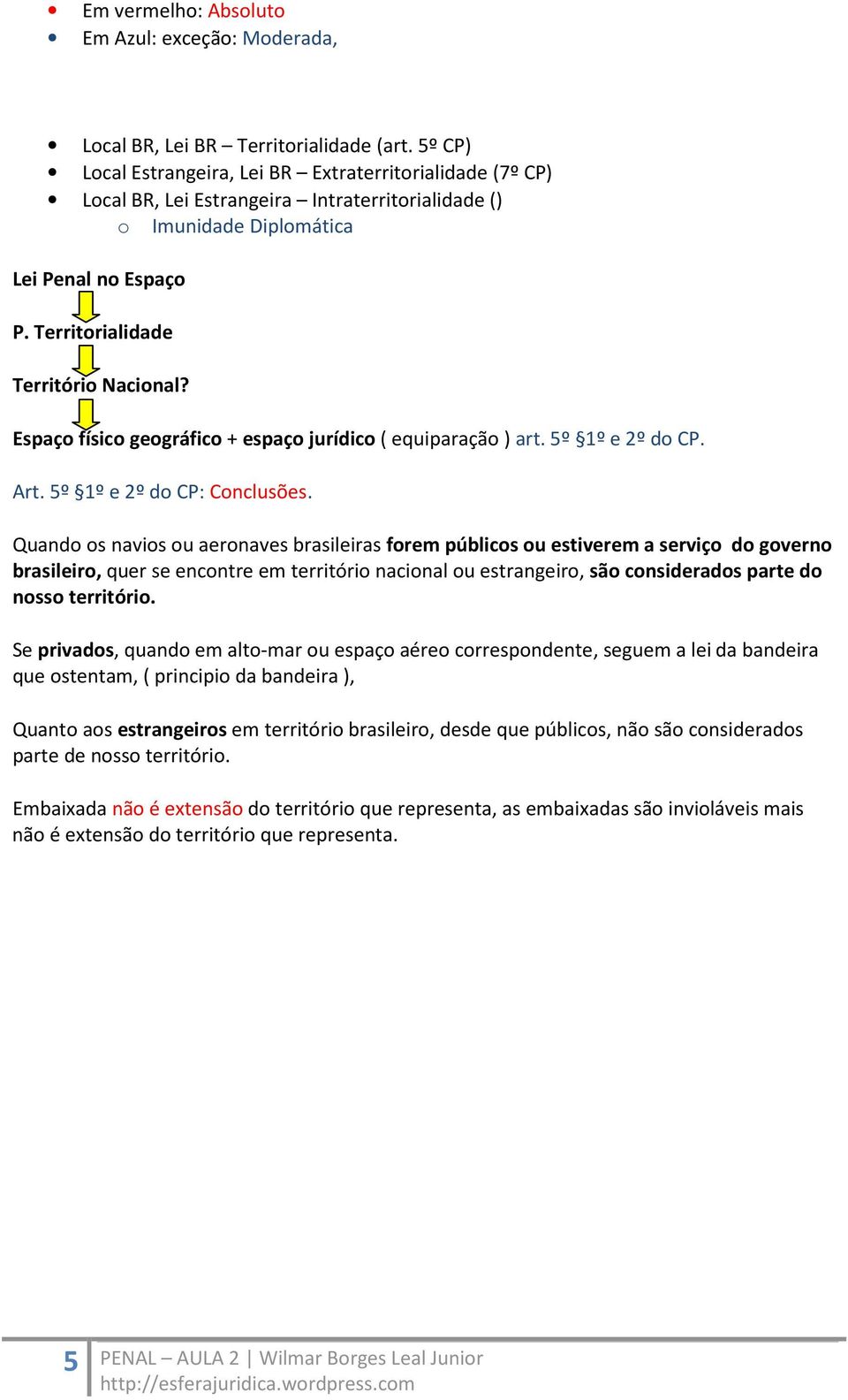 Espaço físico geográfico + espaço jurídico ( equiparação ) art. 5º 1º e 2º do CP. Art. 5º 1º e 2º do CP: Conclusões.