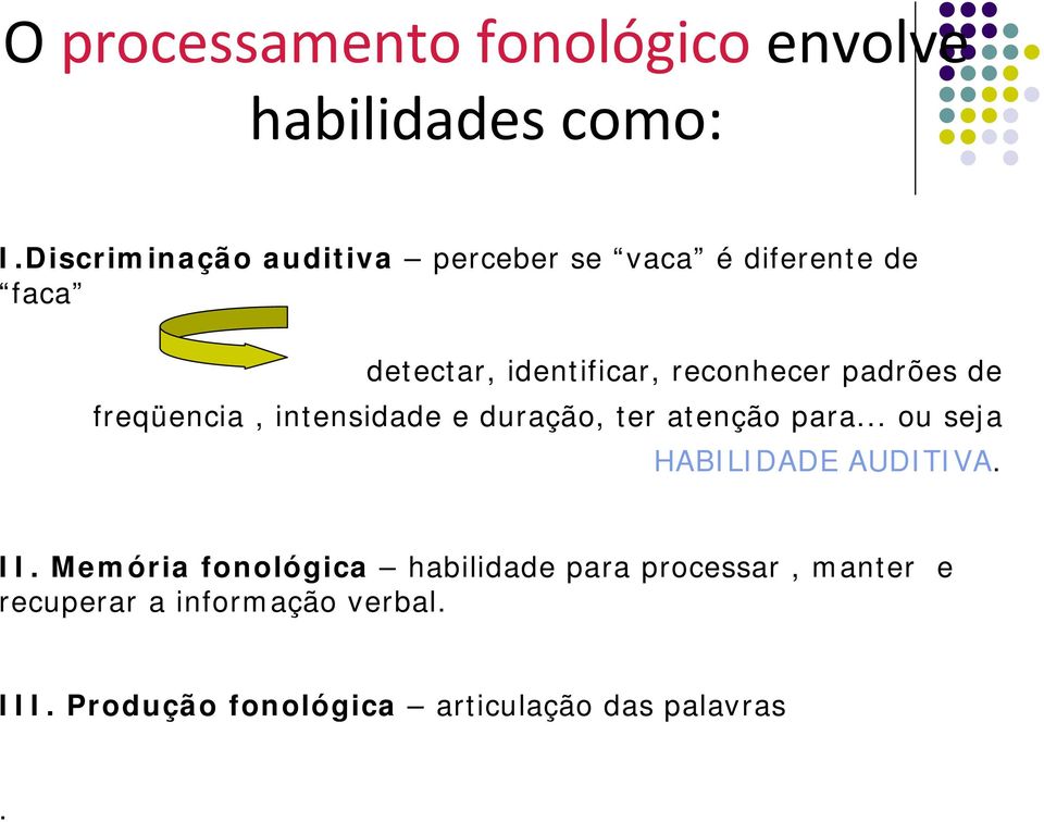 padrões de freqüencia, intensidade e duração, ter atenção para... ou seja HABILIDADE AUDITIVA.