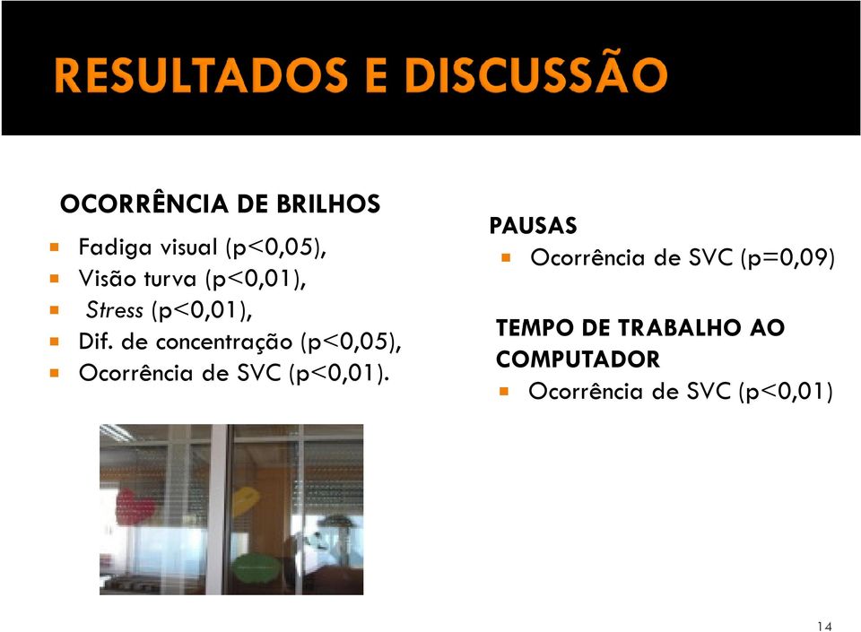 de concentração (p<0,05), Ocorrência de SVC (p<0,01).