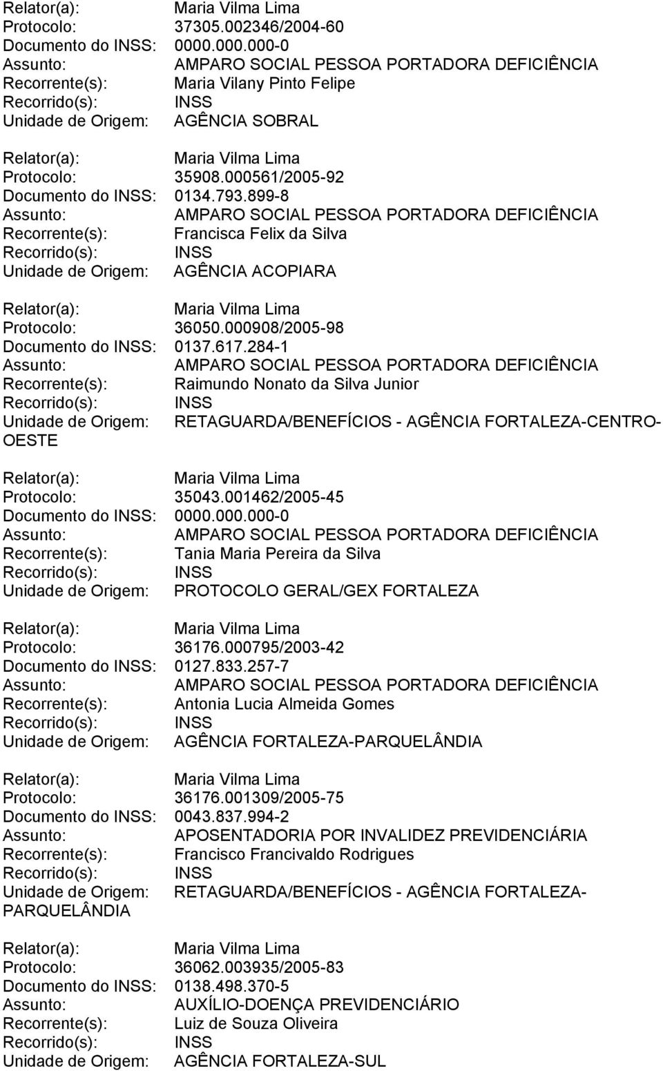 284-1 Recorrente(s): Raimundo Nonato da Silva Junior Unidade de Origem: RETAGUARDA/BENEFÍCIOS - AGÊNCIA FORTALEZA-CENTRO- OESTE Protocolo: 35043.
