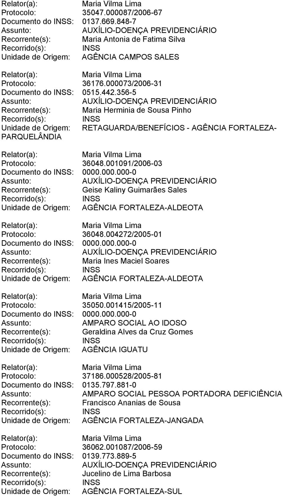 001091/2006-03 Recorrente(s): Geise Kaliny Guimarães Sales Unidade de Origem: AGÊNCIA FORTALEZA-ALDEOTA Protocolo: 36048.