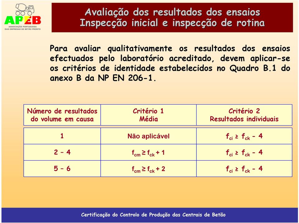 estabelecidos no Quadro B.1 do anexo B da NP EN 206-1.