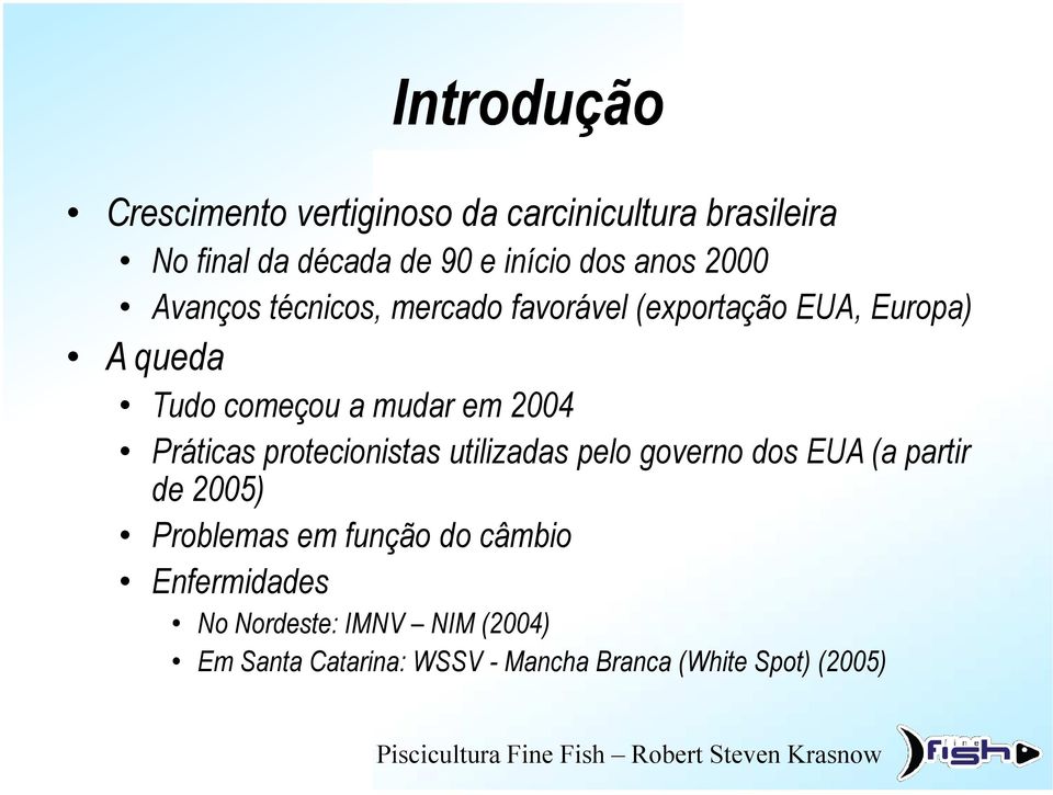 2004 Práticas protecionistas utilizadas pelo governo dos EUA (a partir de 2005) Problemas em função do