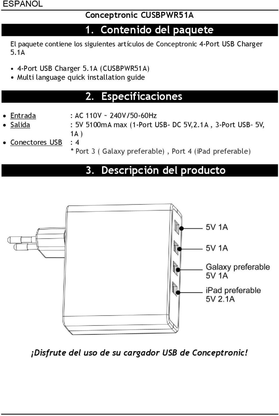 4-Port USB Charger 5.1A 2.