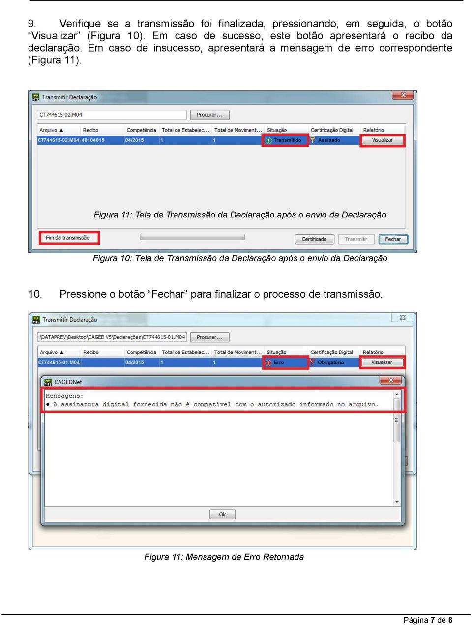 Em caso de insucesso, apresentará a mensagem de erro correspondente (Figura 11).