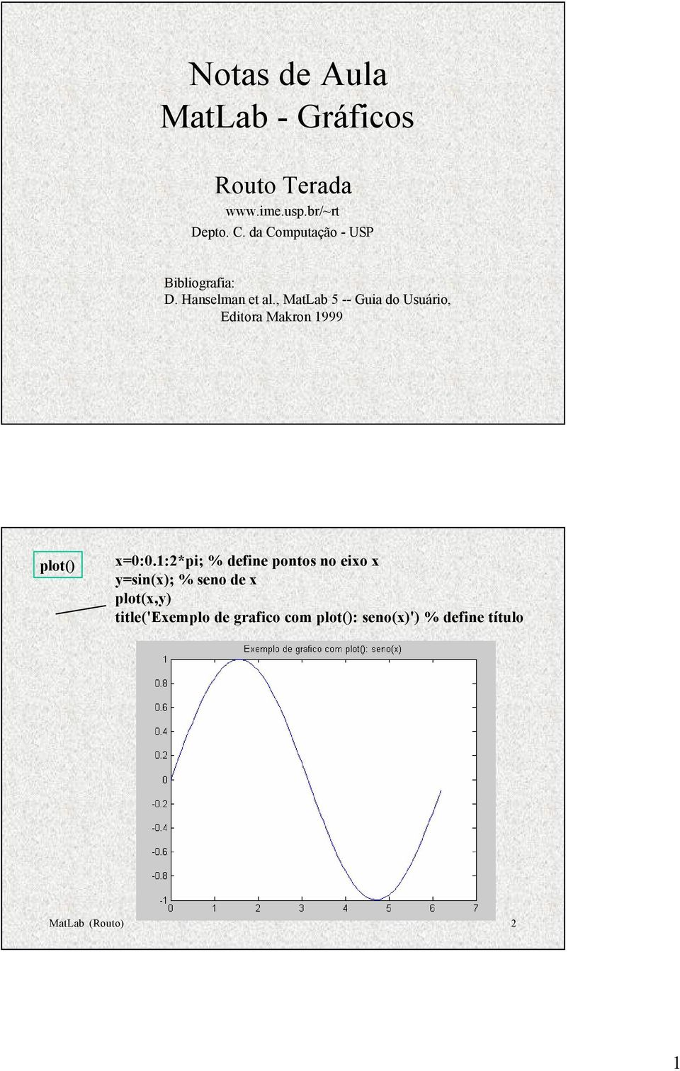 , MatLab 5 -- Guia do Usuário, Editora Makron 1999 plot() x=0:0.