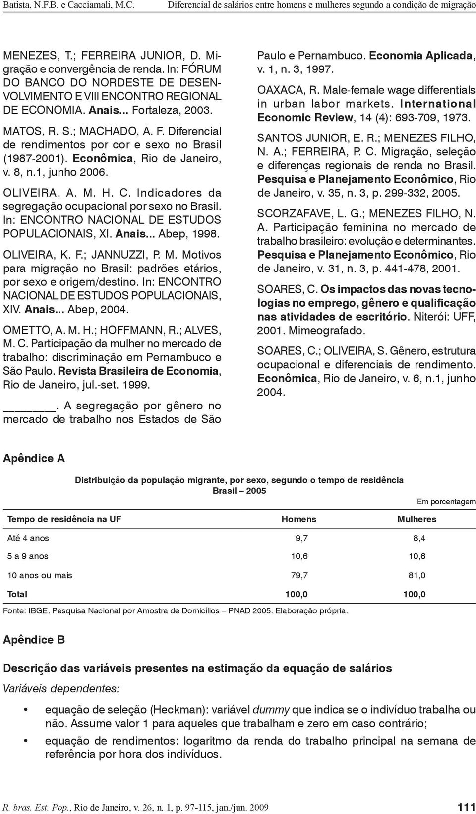Indicadores da segregação ocupacional por sexo no Brasil. In: ENCONTRO NACIONAL DE ESTUDOS POPULACIONAIS, XI. Anais... Abep, 1998. OLIVEIRA, K. F.; JANNUZZI, P. M.
