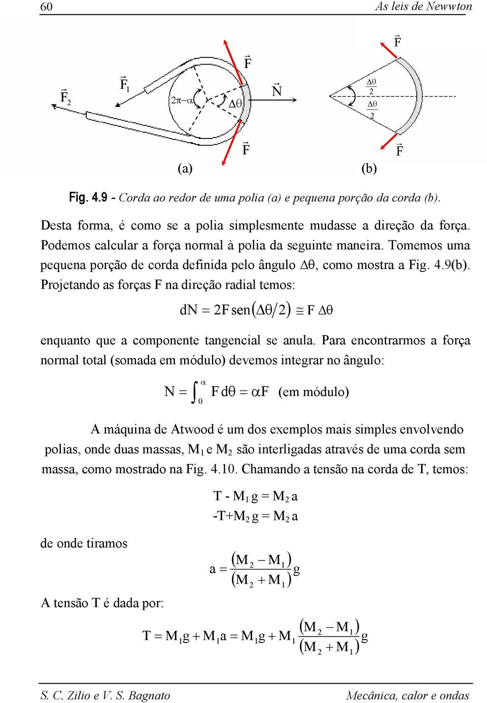 Pojetando as foças F na dieção adial temos: ( ) dn = Fsen F enquanto que a componente tangencial se anula.