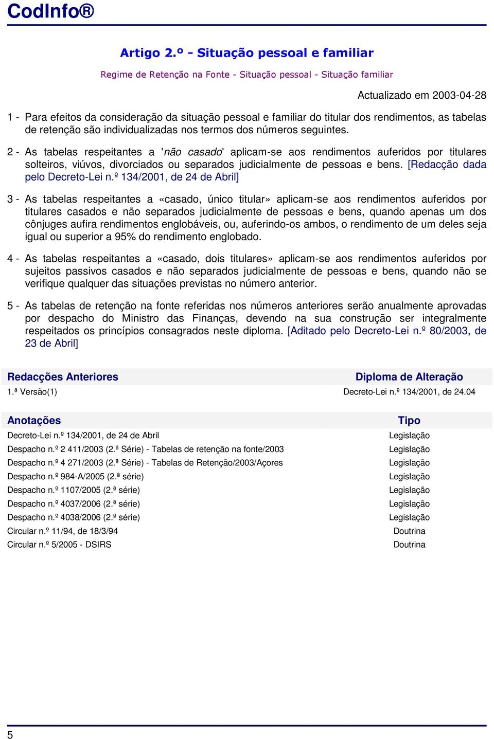 dos rendimentos, as tabelas de retenção são individualizadas nos termos dos números seguintes.