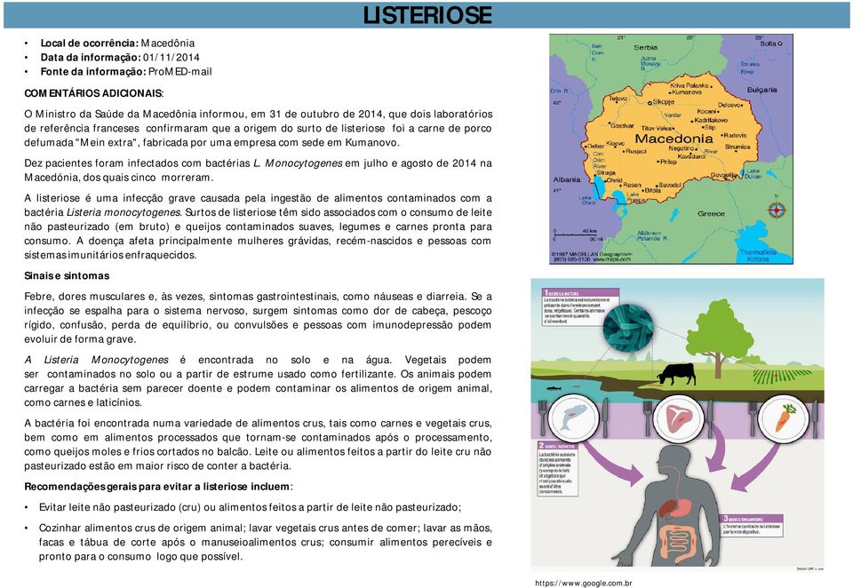 Dez pacientes foram infectados com bactérias L. Monocytogenes em julho e agosto de 2014 na Macedónia, dos quais cinco morreram.