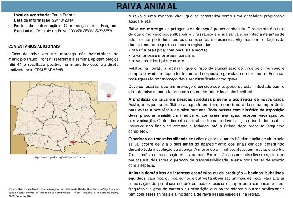 org/wiki/paulo frontin (Fonte: Guia de Vigilância Epidemiológica / Ministério da Saúde, Secretaria de Vigilância em Saúde, Departamento de Vigilância Epidemiológica. 7ª ed.