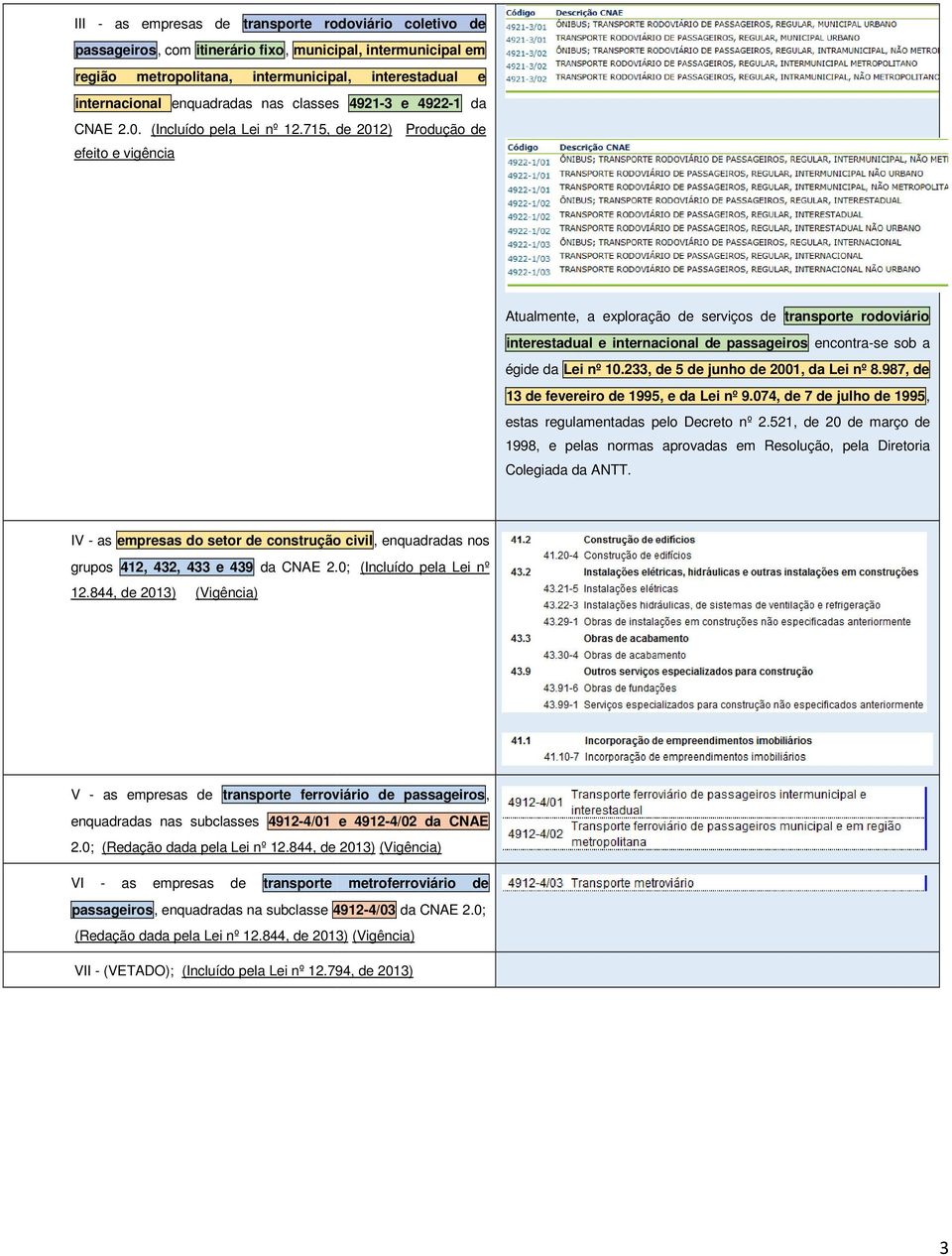 715, de 2012) Produção de Atualmente, a exploração de serviços de transporte rodoviário interestadual e internacional de passageiros encontra-se sob a égide da Lei nº 10.