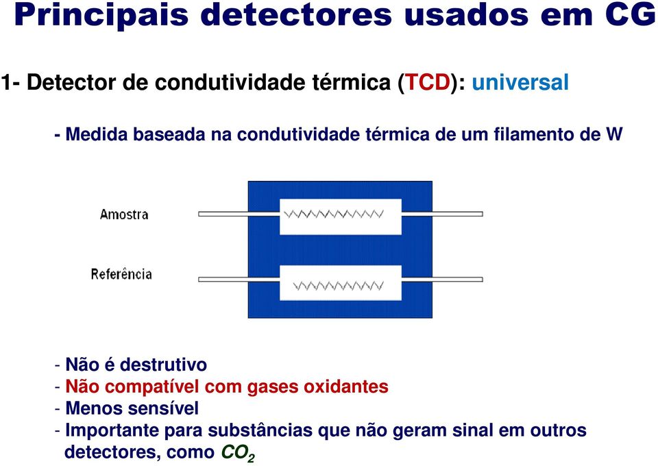 de W - Não é destrutivo - Não compatível com gases oxidantes - Menos