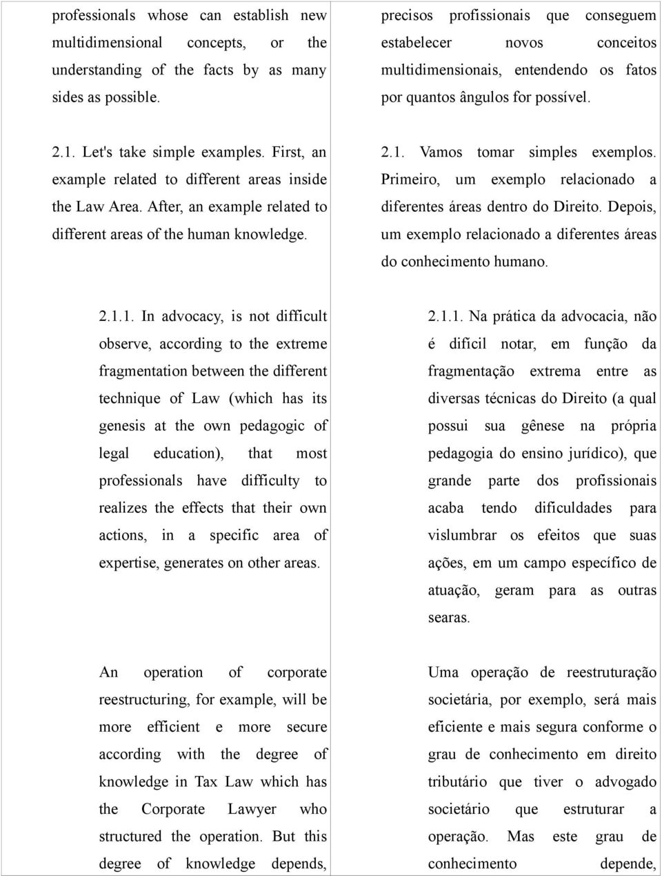 First, an example related to different areas inside the Law Area. After, an example related to different areas of the human knowledge. 2.1. Vamos tomar simples exemplos.