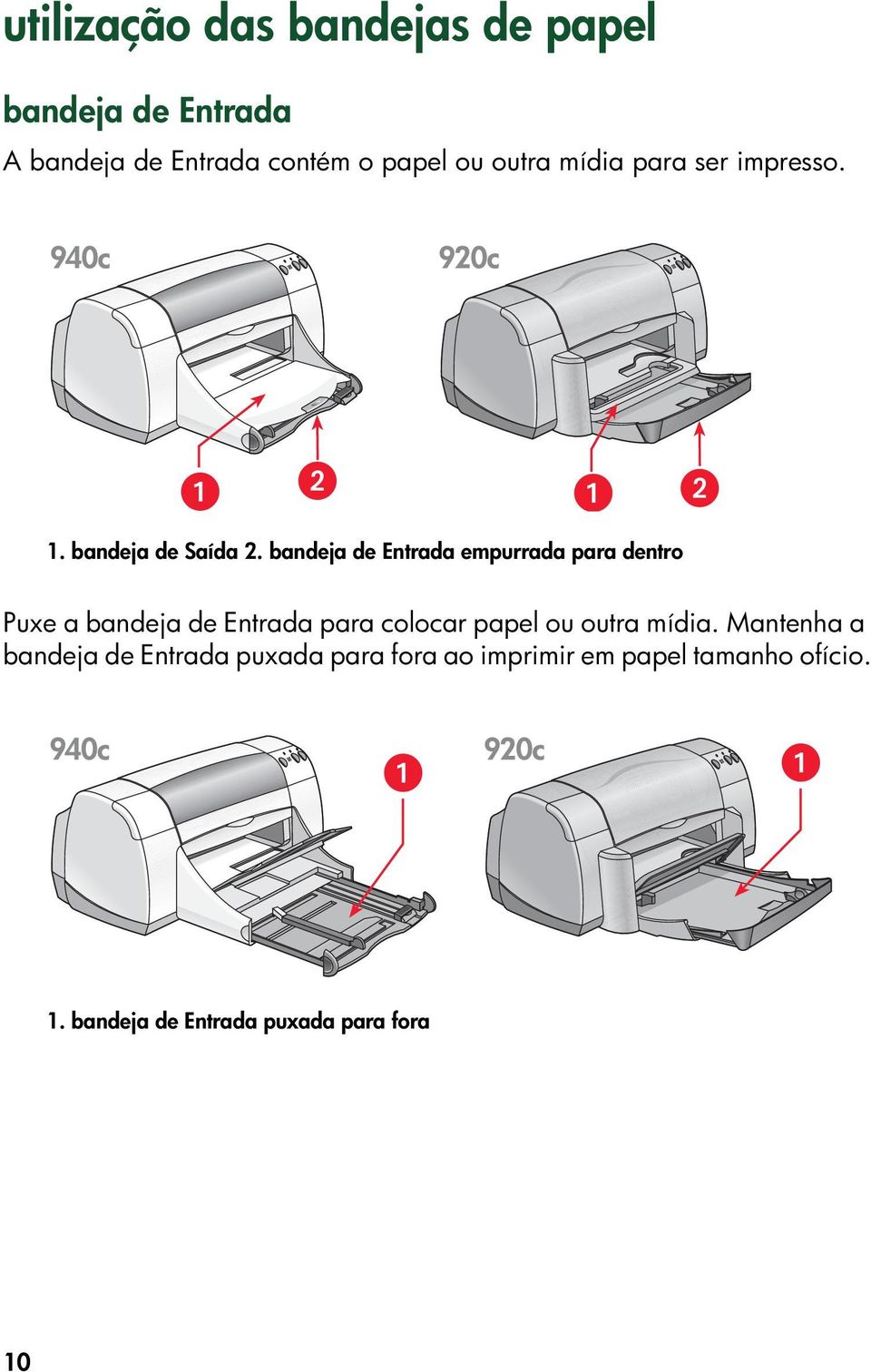 bandeja de Entrada empurrada para dentro Puxe a bandeja de Entrada para colocar papel ou