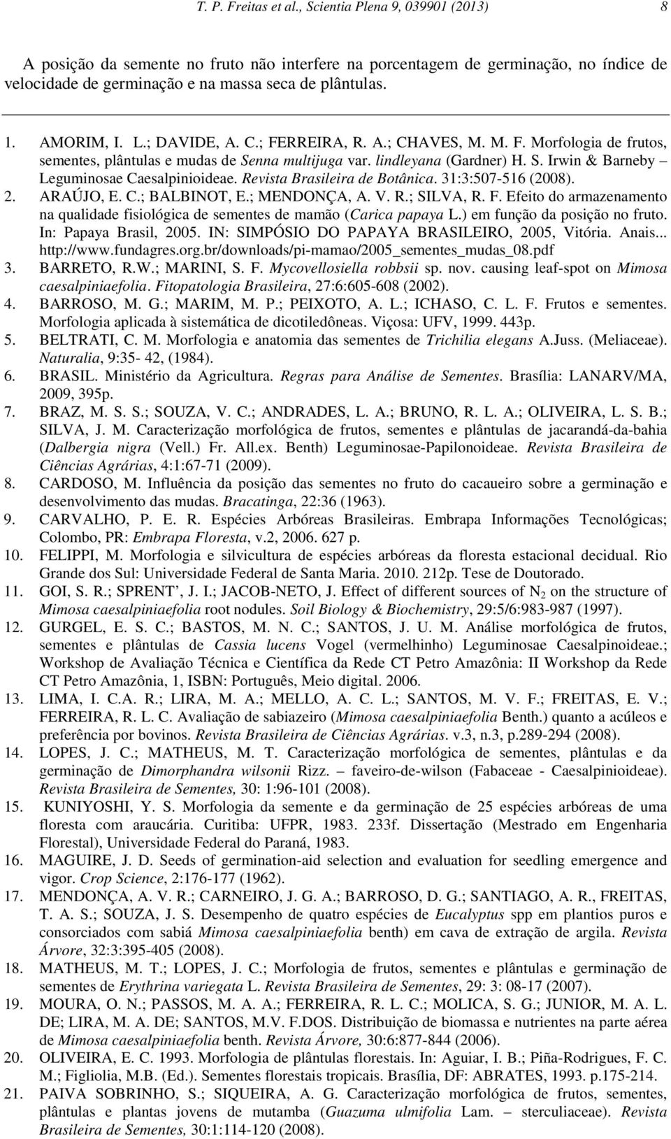 Revista Brasileira de Botânica. 31:3:507-516 (2008). 2. ARAÚJO, E. C.; BALBINOT, E.; MENDONÇA, A. V. R.; SILVA, R. F.