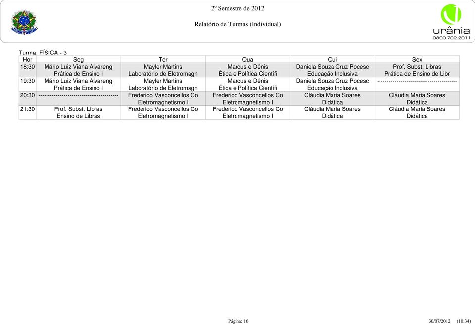 Cruz Pocesc ----------------------------------------- Prática de Ensino I Laboratório de Eletromagn Ética e Política Científi Educação Inclusiva 20:30 -----------------------------------------