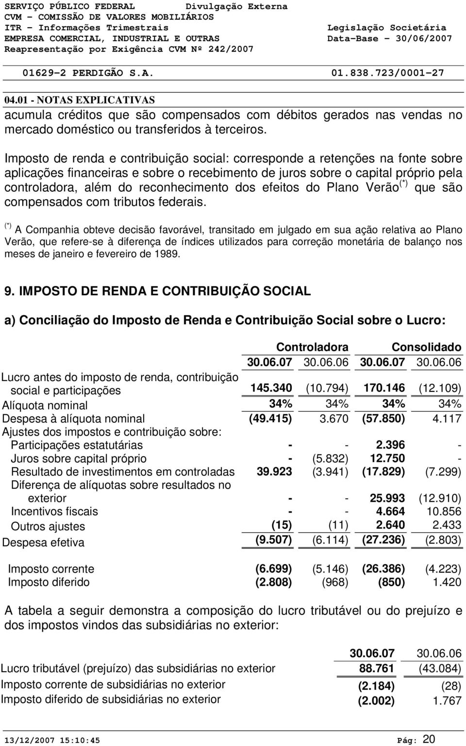 dos efeitos do Plano Verão (*) que são compensados com tributos federais.