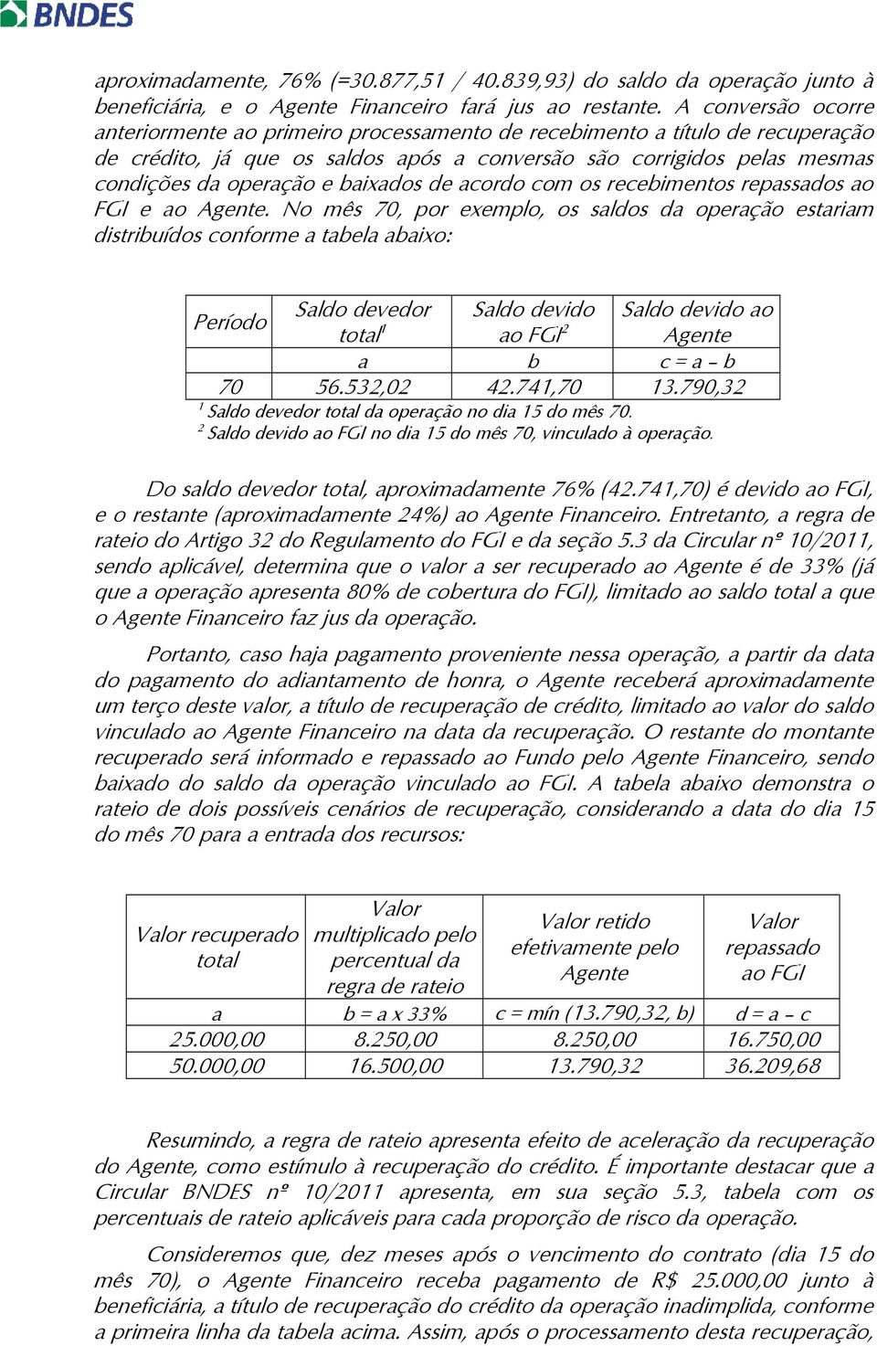 baixados de acordo com os recebimentos repassados ao FGI e ao Agente.