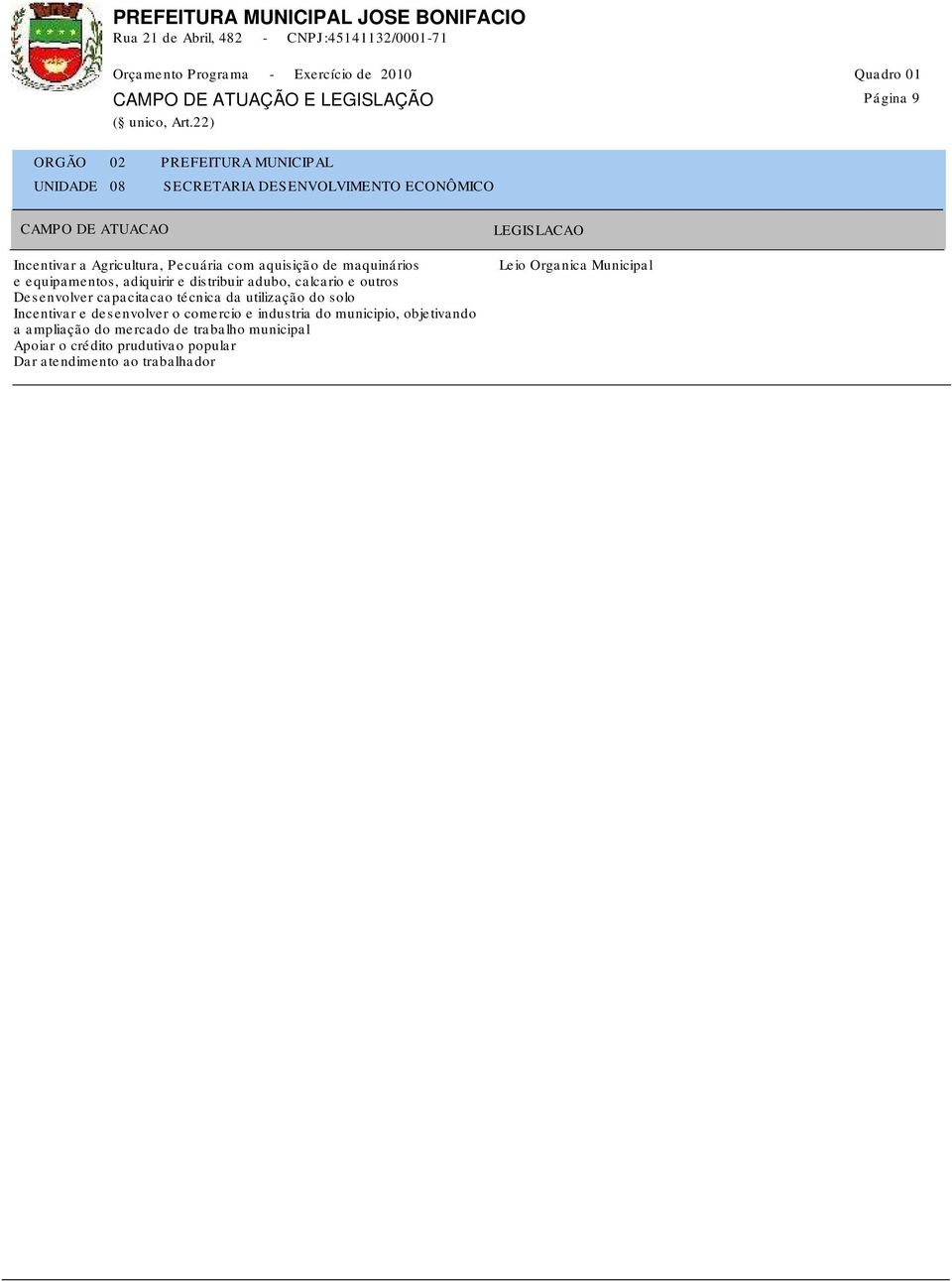 técnica da utilização do solo Incentivar e desenvolver o comercio e industria do municipio, objetivando a ampliação