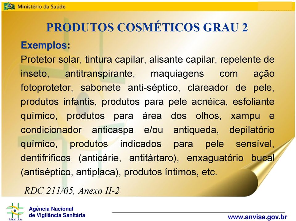 químico, produtos para área dos olhos, xampu e condicionador anticaspa e/ou antiqueda, depilatório químico, produtos indicados para