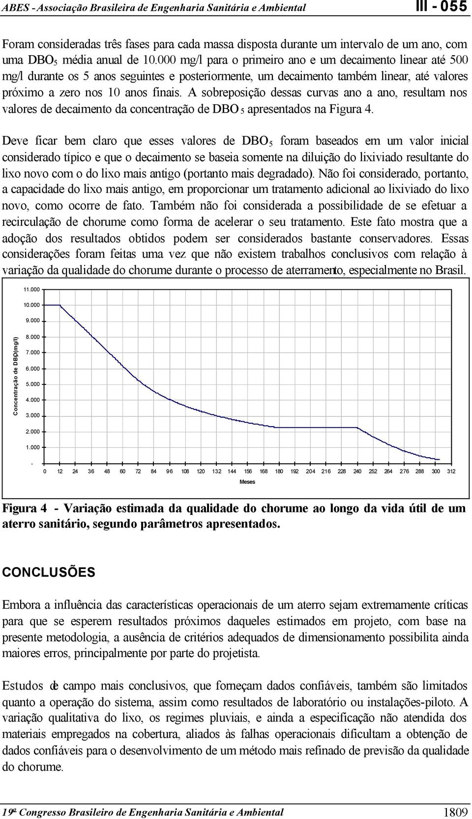 A sobreposição dessas curvas ano a ano, resultam nos valores de decaimento da concentração de DBO 5 apresentados na Figura 4.