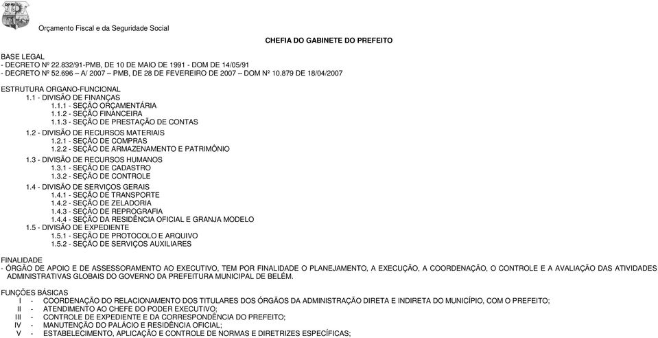 3 - DIVISÃO DE RECURSOS HUMANOS 1.3.1 - SEÇÃO DE CADASTRO 1.3.2 - SEÇÃO DE CONTROLE 1.4 - DIVISÃO DE SERVIÇOS GERAIS 1.4.1 - SEÇÃO DE TRANSPORTE 1.4.2 - SEÇÃO DE ZELADORIA 1.4.3 - SEÇÃO DE REPROGRAFIA 1.