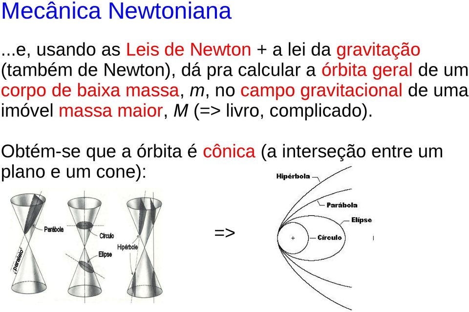 pra calcular a órbita geral de um corpo de baixa massa, m, no campo