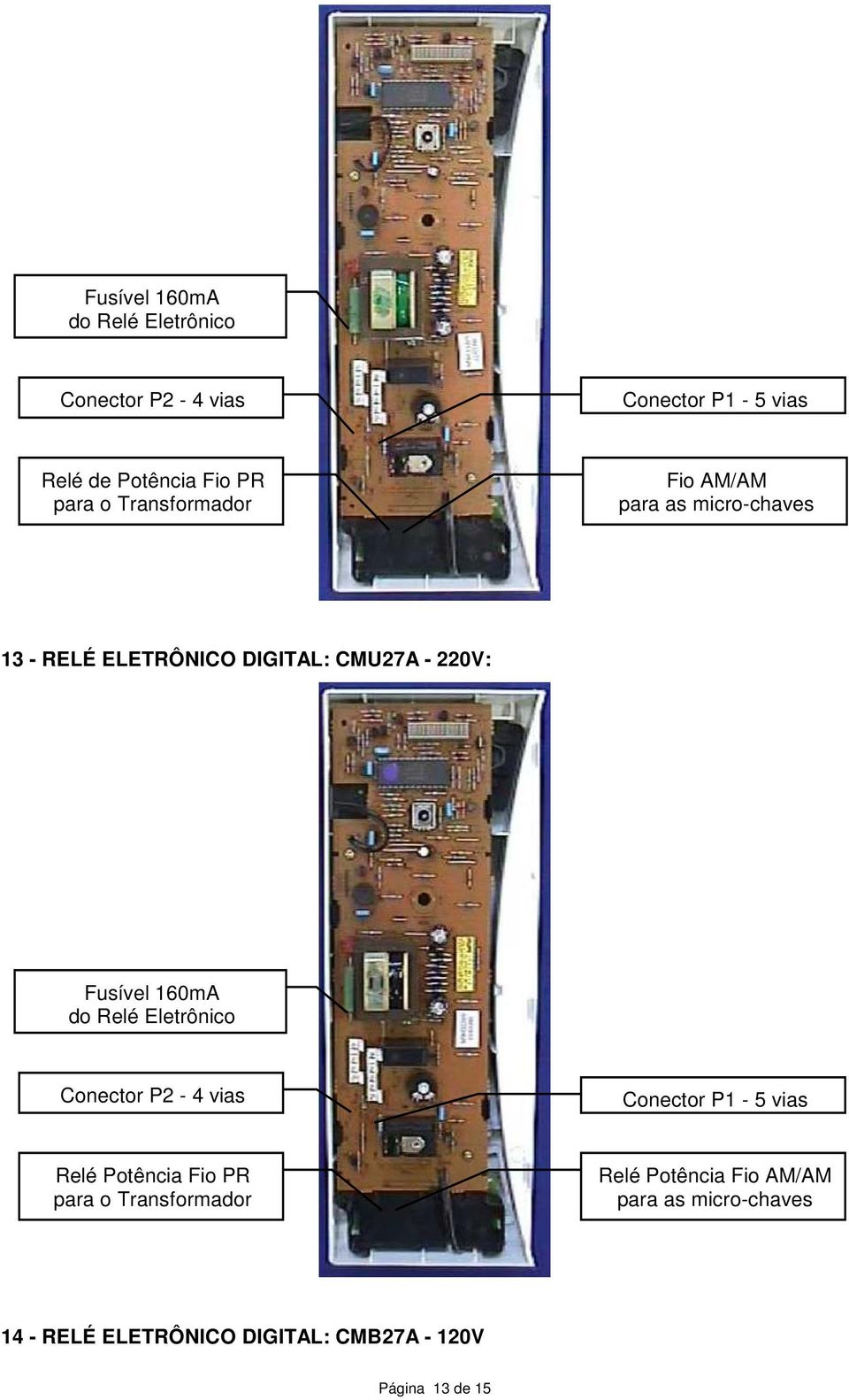 160mA do Relé Eletrônico Conector P2-4 vias Conector P1-5 vias Relé Potência Fio PR para o