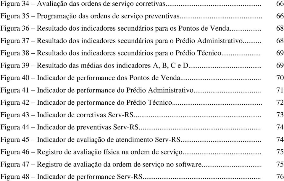 .. 69 Figura 39 Resultado das médias dos indicadores A, B, C e D... 69 Figura 40 Indicador de performance dos Pontos de Venda... 70 Figura 41 Indicador de performance do Prédio Administrativo.