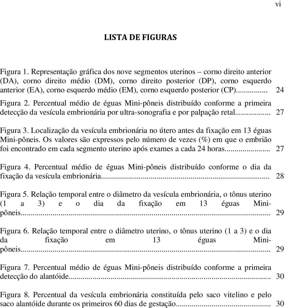 esquerdo posterior (CP)... 24 Figura 2. Percentual médio de éguas Mini-pôneis distribuído conforme a primeira detecção da vesícula embrionária por ultra-sonografia e por palpação retal... 27 Figura 3.