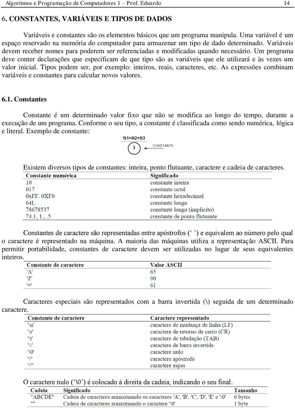 Um programa deve conter declarações que especificam de que tipo são as variáveis que ele utilizará e às vezes um valor inicial. Tipos podem ser, por exemplo: inteiros, reais, caracteres, etc.