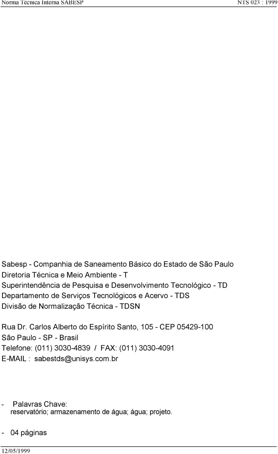 Normalização Técnica - TDSN Rua Dr.