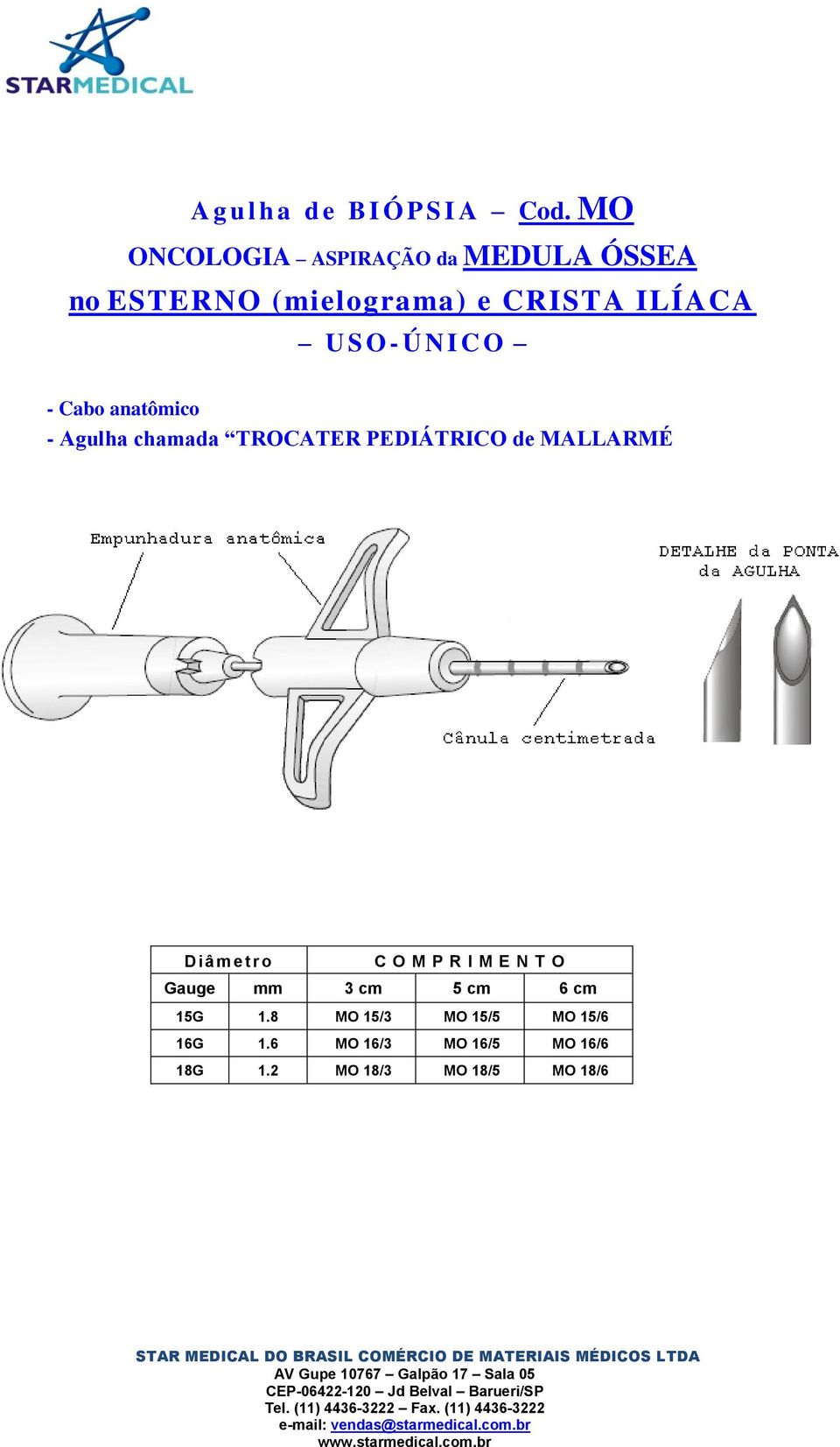 Cabo anatômico - Agulha chamada TROCATER PEDIÁTRICO de MALLARMÉ D i â m e t r o C O